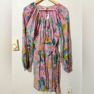 Banjanan Bazaar Wrap Floral Printed Cotton Mini Dress XS NWT